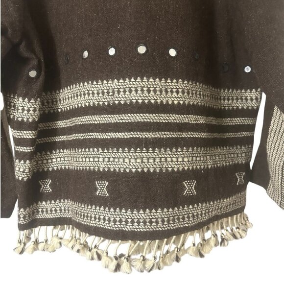 Alix of Bohemia Embroidered Handwoven Brown Blanket Jacket Small Western Boho - Picture 12 of 16